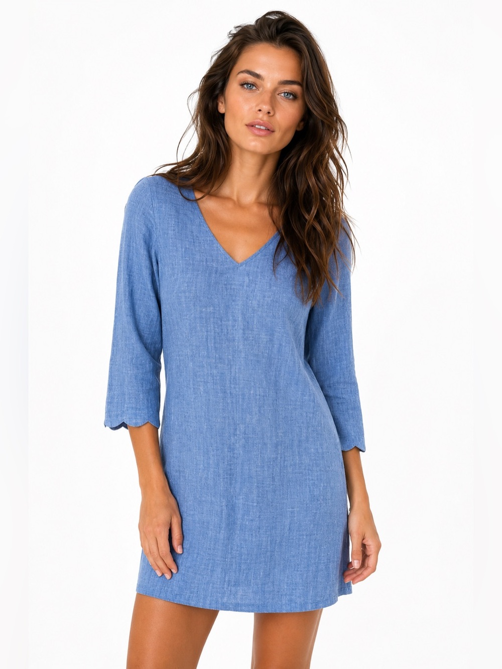 J. by J.Crew Dress Scallop Cuff Indigo Cotton Classic Feminine Spring Summer